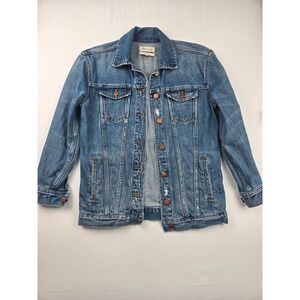 Madewell‎ Oversized Denim Jacket Womens XXS Distressed Blue Trucker Jean Jacket